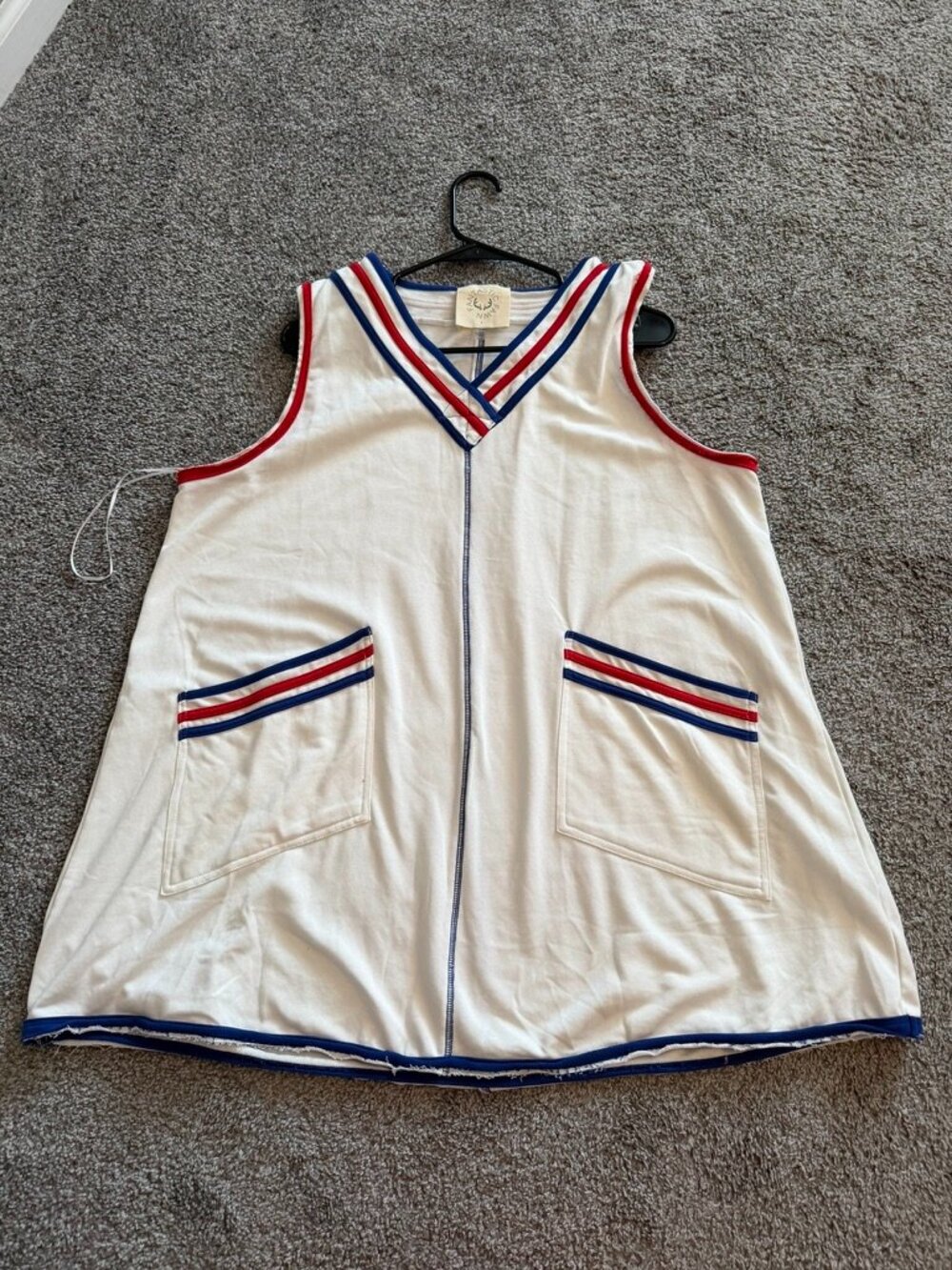 White Dress with Red & Blue